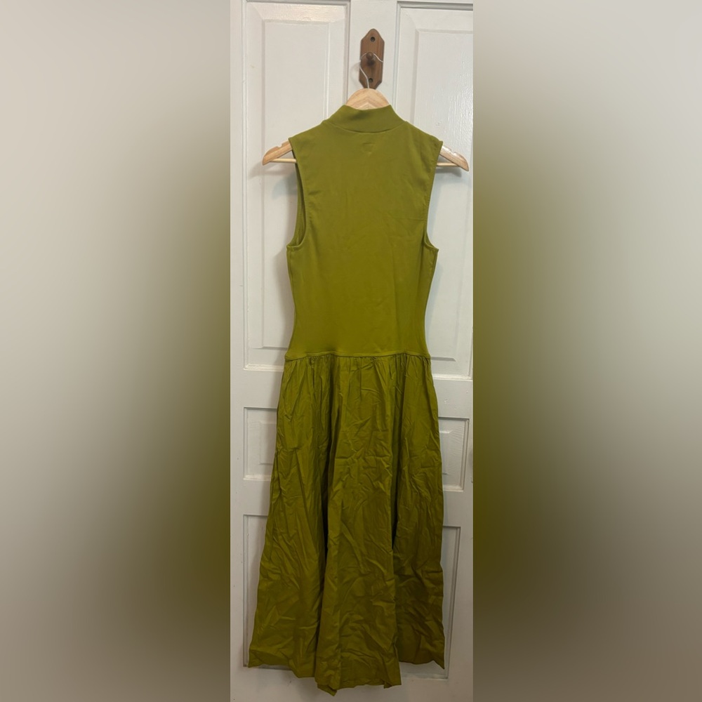Free People Free-est Avocado Oil Green Pepita Midi Dress Size Medium - Picture 6 of 11